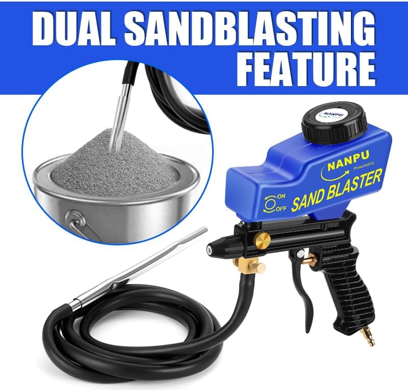 NANPU Light-Duty Air Sandblaster Gun Kit with Siphon & Gravity Feed, Ceramic Nozzle, Metal Body, for Small Project Surface Prep, Paint & Rust Removal, Metal/Wood/Glass Etching, Requires Air Compressor - Image 4